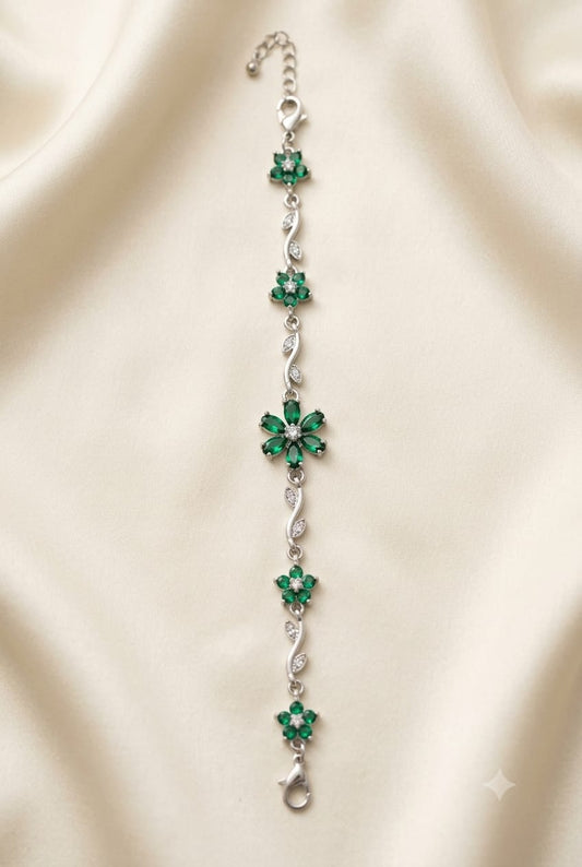 Emerald Blossom Vine Bracelet — Rhodium Plated Anti-Tarnish