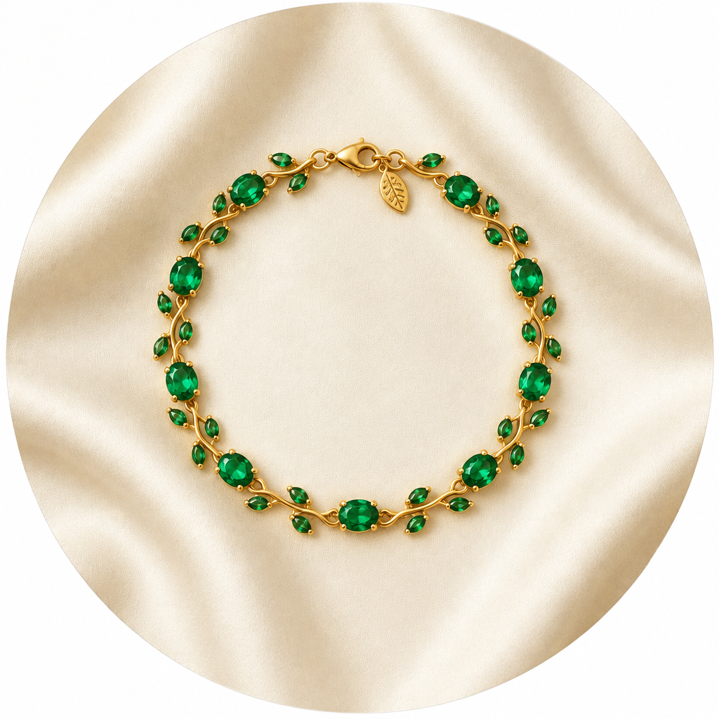 Botanical Emerald Tulip Bracelet — 18K Gold Plated Anti-Tarnish