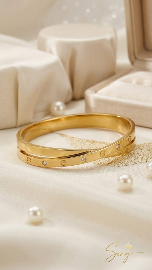 Crossover Screw Motif Bangle — 18K Gold Plated Anti-Tarnish