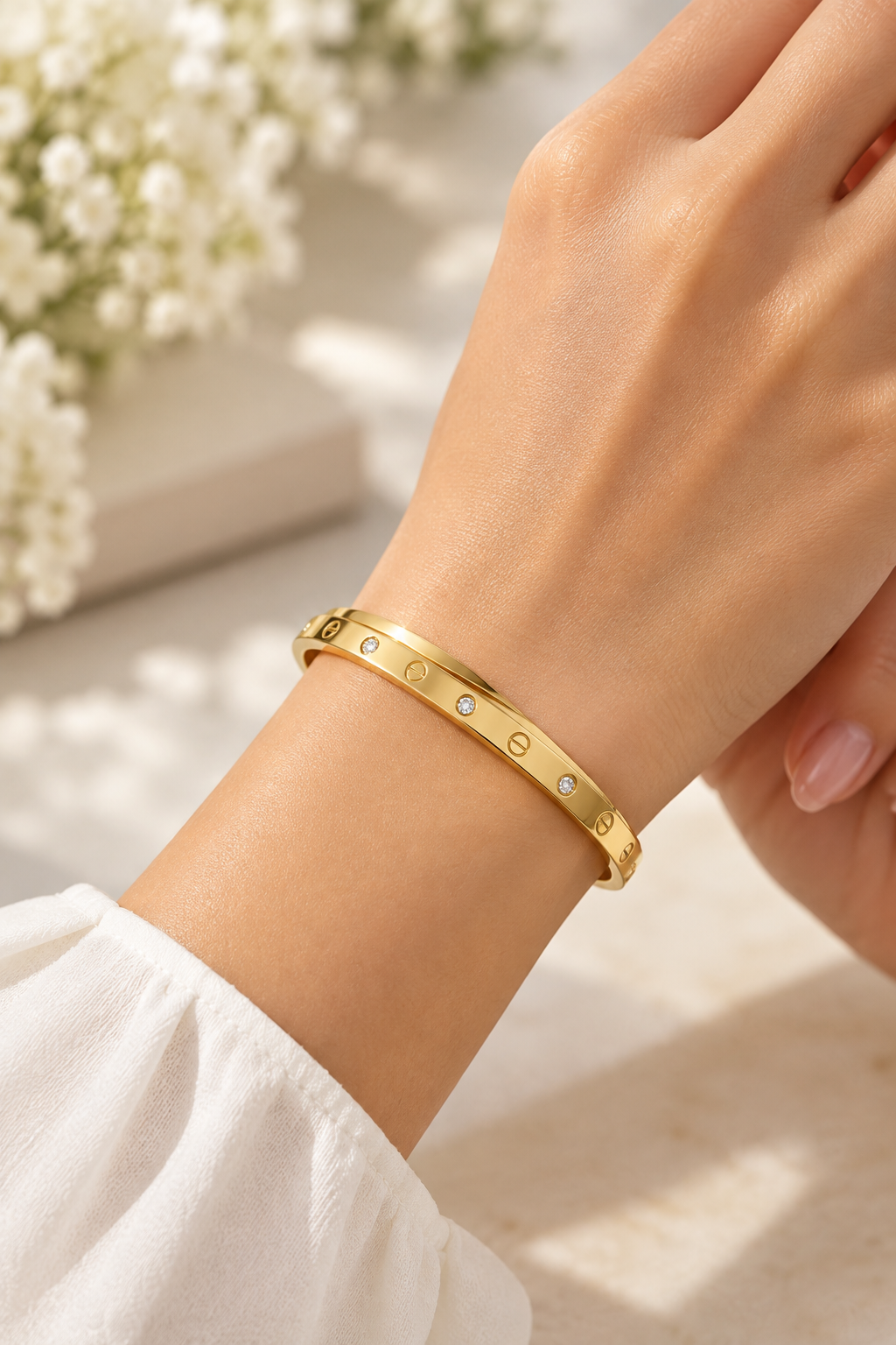Crossover Screw Motif Bangle — 18K Gold Plated Anti-Tarnish