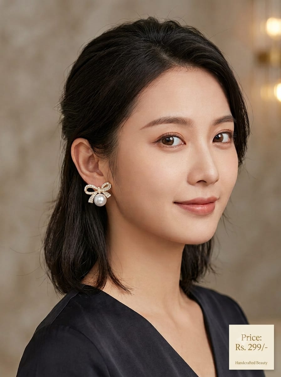Korean style silver pearl earring